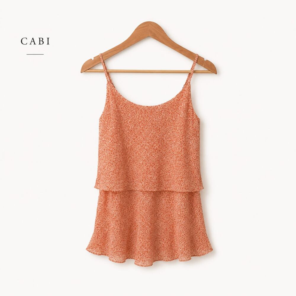 CAbi Orange Floral Print Tiered Tank Top Adjustable Strap Layered Cami Small